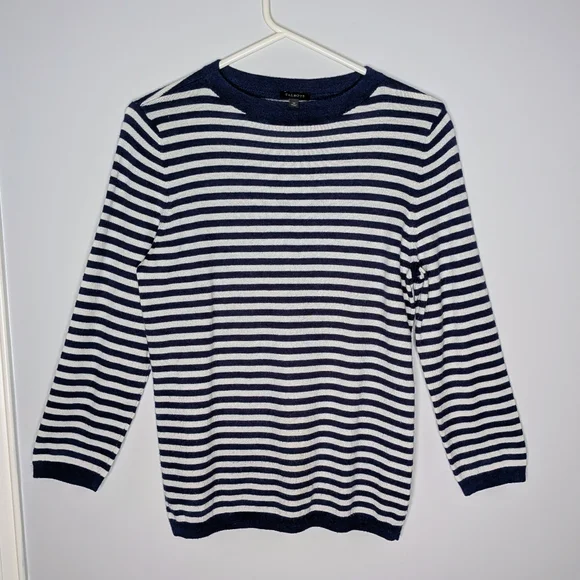 Talbots Nautical Striped Sweater Navy & White Soft Lambswool Blend Gently Used - Picture 2 of 12